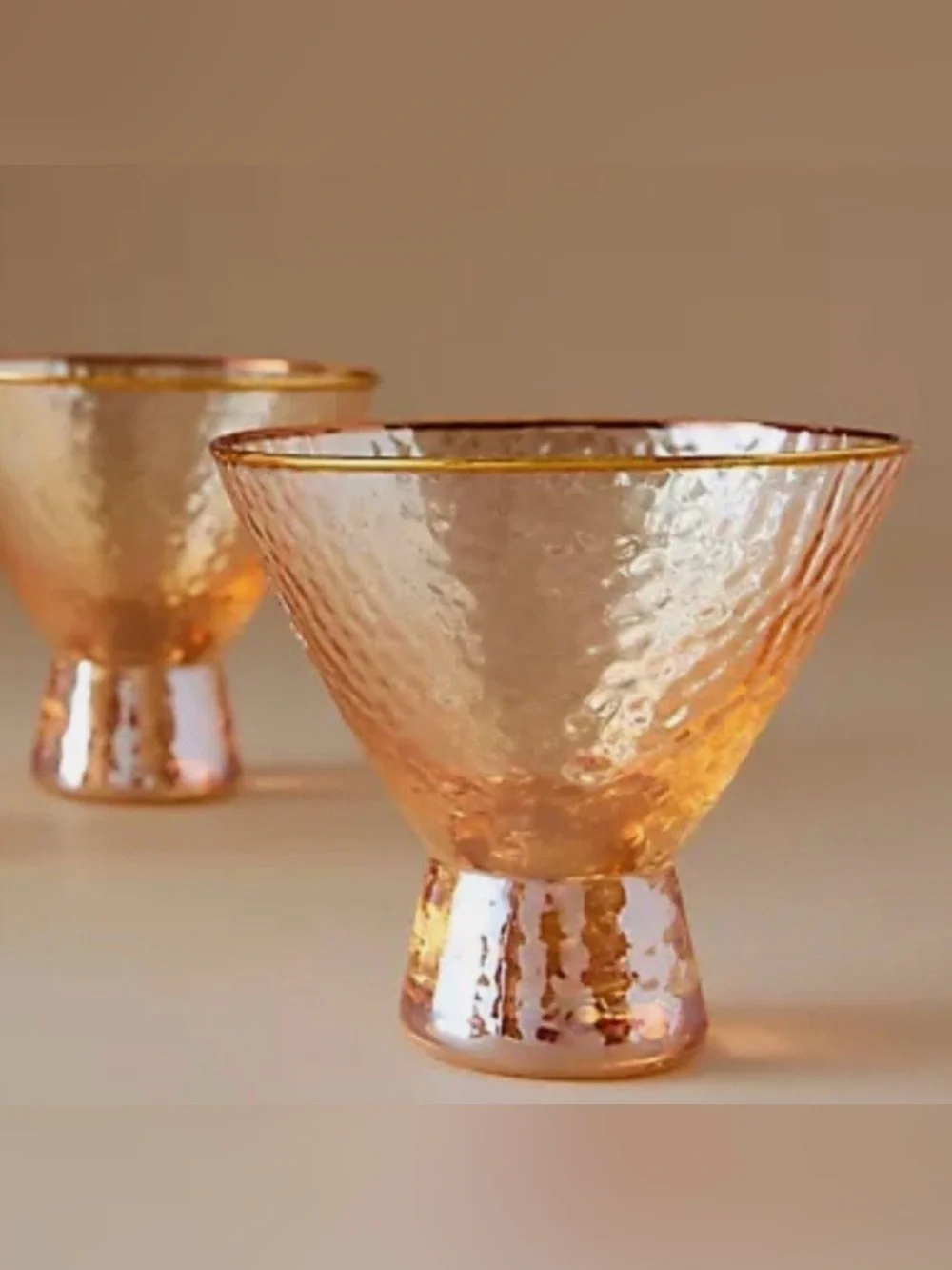NEW! Anthropologie Zaza Luster Stemless Martini Glasses in Honey (Set of 2)